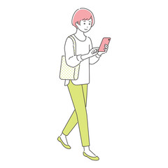 歩きスマホの女の子／3色