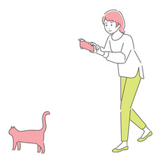 スマートフォンで撮影をする若い女性／3色