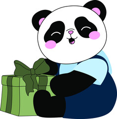 Cute little panda with a gift. Kid animal baby illustration.