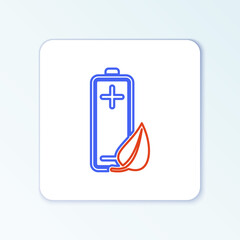 Line Eco nature leaf and battery icon isolated on white background. Energy based on ecology saving concept. Colorful outline concept. Vector