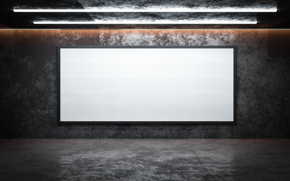 Blank Posters On Concrete Wall In Empty Subway Hall Tunnel 3d Render Illustration