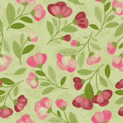 Spring flowers - Seamless pattern. Background with Burgundy flowers in hand drawn style. Loop pattern for fabric, textile, wallpaper, poster, web site, card, gift wrapping paper 