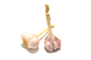 Two heads of garlic. Isolated on white background.