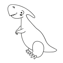 Cute cartoon dinosaur character for children. Black and white illustration for coloring book