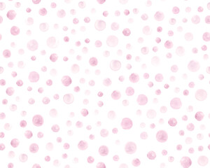 Seamless Pink Watercolor Circles. Geometric Hand Paint Dots Background. Grunge Hand Drawn Fabric. Cute Rose Watercolor Circles. Rounds Pattern. Modern Spots Illustration. Pink Watercolor Circles.