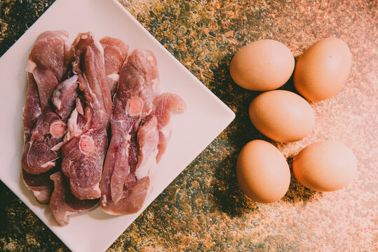 Raw Meat And Eggs For Cooking