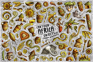 Cartoon set of Africa theme items, objects and symbols