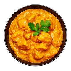 Black ceramic bowl of Traditional Chicken Curry isolated on white background with clipping path embedded