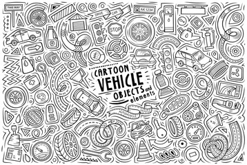 Cartoon set of Vehicle theme items, objects and symbols