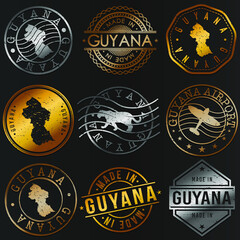 Guyana Business Metal Stamps. Gold Made In Product Seal. National Logo Icon. Symbol Design Insignia Country.