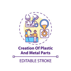 Plastic and metal parts creation concept icon. Artificial limb manufacturing step idea thin line illustration. Component selection. Vector isolated outline RGB color drawing. Editable stroke