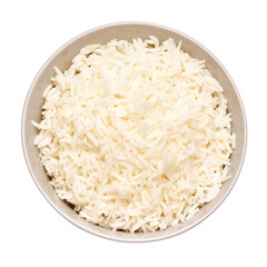 Boiled Rice in a ceramic bowl isolated on a white background with clipping path embedded