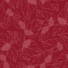 Deurstickers Bordeaux Mulberry hand getekende naadloze patroon. Botanisch ontwerp