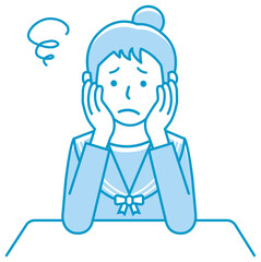 Young woman illustration sitting and rest her chin in her hands ( thinking, worried, nervous )