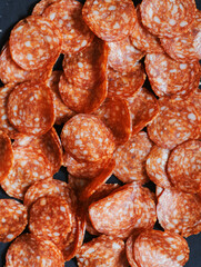 juicy fat appetizing pepperoni closeup