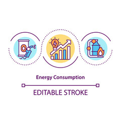 Energy consumption concept icon. People using big amount of energy which is produced. Dealing with power reduce idea thin line illustration. Vector isolated outline RGB color drawing. Editable stroke
