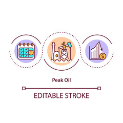 Peak oil concept icon. Maximum rate of extraction of petroleum from planet. Over consumption of fuel idea thin line illustration. Vector isolated outline RGB color drawing. Editable stroke