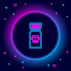 Glowing neon line Bus ticket icon isolated on black background. Public transport ticket. Colorful outline concept. Vector