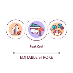 Peak coal concept icon. Extraction of fuel from mountains from planet. Consumption of planet resourses idea thin line illustration. Vector isolated outline RGB color drawing. Editable stroke