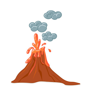 Vector set of cartoon volcanoes of varying degrees of eruption. Flat illustration with isolated objects.