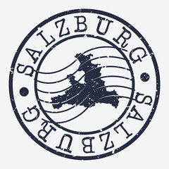 Obraz premium Salzburg, Austria Map Postmark. Silhouette Postal Passport. Stamp Round Vector Icon. Vintage Postage Design.