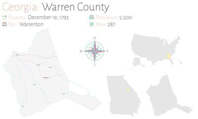 Large and detailed map of Warren county in Georgia, USA.