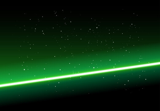 Abstract space background - green light shining on black background with stars - vector