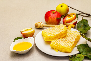 Jewish New Year holiday Rosh Hashanah concept with traditional symbols