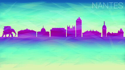 Nantes France Skyline Vector City Silhouette. Broken Glass Abstract Geometric Dynamic Textured. Banner Background. Colorful Shape Composition.