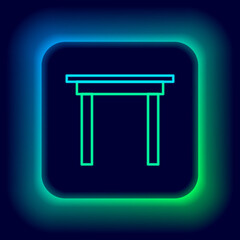 Glowing neon line Wooden table icon isolated on black background. Colorful outline concept. Vector