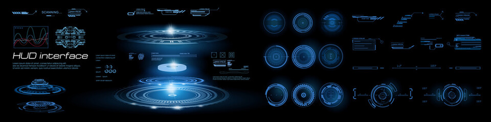 HUD futuristic blue user holographic interface with HUD, GUI, UI elements. Custom game holographic...