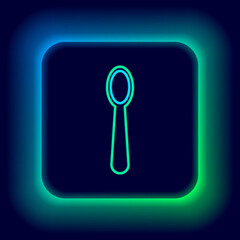 Glowing neon line Disposable plastic spoon icon isolated on black background. Colorful outline concept. Vector