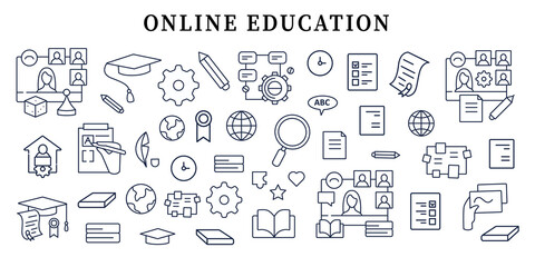Online education banner icon. Personal growth, professional development.Template for landing, web page, layout.Academic career.Graduation website interface idea with icons
