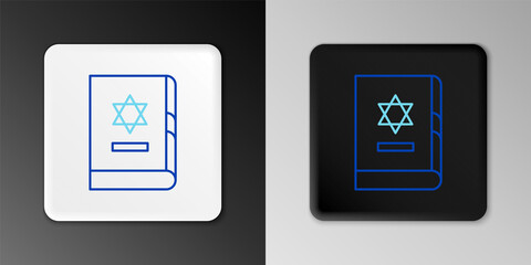 Line Jewish torah book icon isolated on grey background. On the cover of the Bible is the image of the Star of David. Colorful outline concept. Vector