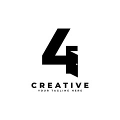 Number Four Door Negative Space Logo Design. Usable for Construction Architecture Building Logo