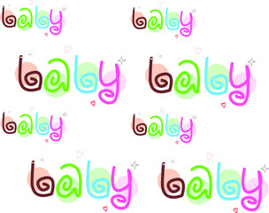Logo baby around hearts, stars is suitable for printing on fabric packaging. Vector illustration
