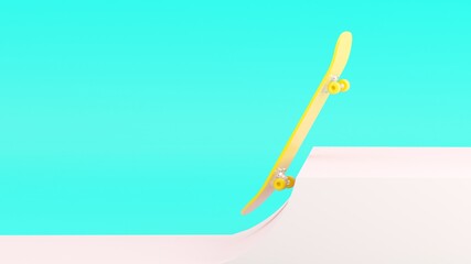 3d yellow Skateboard on the cyan background.3d rendering