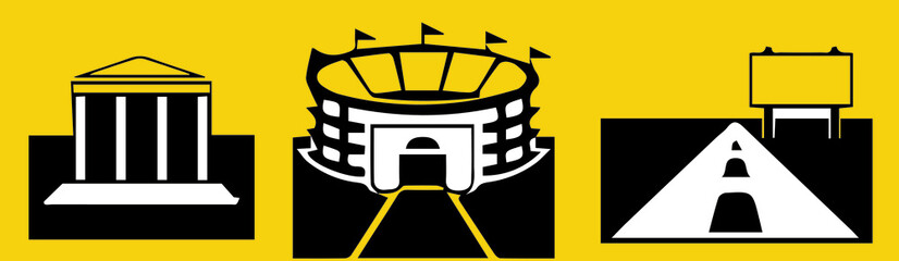 Attractions of Rimma. Columns, track, Colosseum where gladiator fights took place. Suitable for a logo.