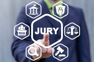 Concept of jury. Justice, law and judicial verdict system.
