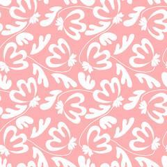 Seamless floral pattern based on traditional folk art ornaments. Modern flowers on color background. Scandinavian style. Sweden nordic style. Vector illustration. Simple minimalistic pattern