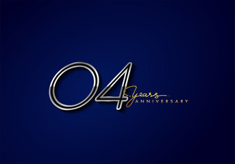 4 Years Anniversary Logo Silver Colored isolated on blue background, vector design for greeting card and invitation card