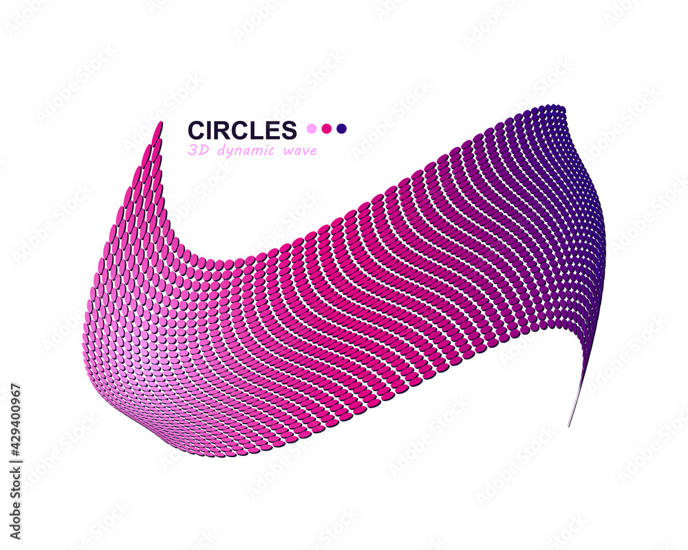 Poster dotted dynamic wave and shadow background in minimalist style. bright abstract digital technology st
