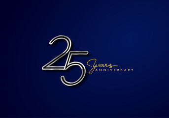 25 Years Anniversary Logo Silver Colored isolated on blue background, vector design for greeting card and invitation card