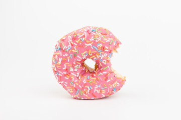 Fresh made Donuts isolated on white background. Doughnuts are traditional sweet pastries. Copy...