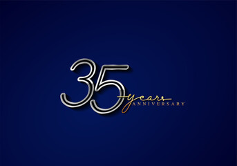 35 Years Anniversary Logo Silver Colored isolated on blue background, vector design for greeting card and invitation card