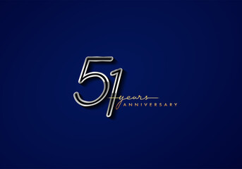 51 Years Anniversary Logo Silver Colored isolated on blue background, vector design for greeting card and invitation card