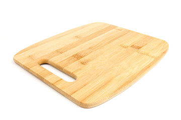 Top view high quality wood cutting board, brown wood. Chopping boards made from natural bamboo. Isolated image kitchen utensil on white background.