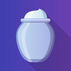 Natural yogurt in a glass jar. Isolated on blue background. Vector illustration.