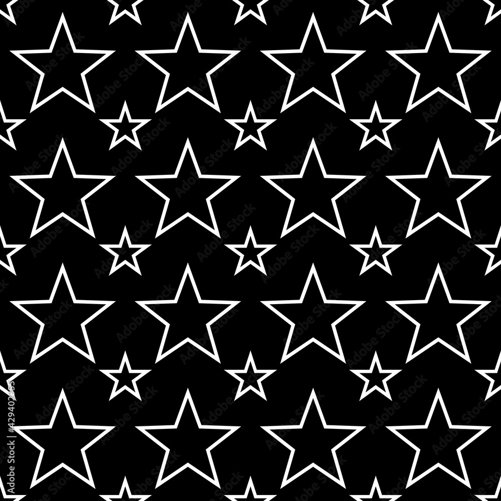 Poster Seamless ornament with stars. Pattern vector black color and the same stars.