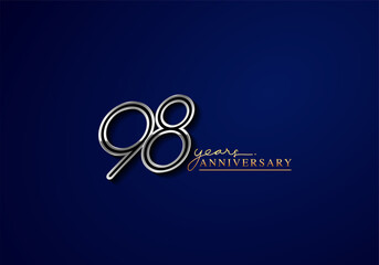 98 Years Anniversary Logo Silver Colored isolated on blue background, vector design for greeting card and invitation card